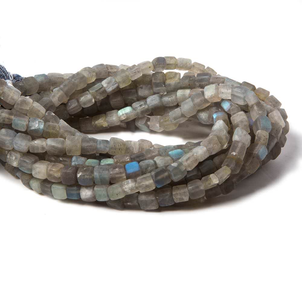 4mm Matte Labradorite plain cube beads 7.5 inches 44 pieces (ONLINE ORDER ONLY)
