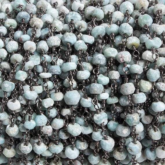 4mm Matte Larimar faceted rondelle Black Gold Chain by the foot 34 pieces (ONLINE ORDER ONLY)