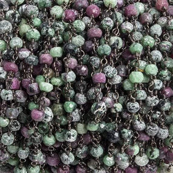 4mm Matte Ruby in Zoisite faceted rondelle Black Gold Chain by the foot 34 pieces (ONLINE ORDER ONLY)
