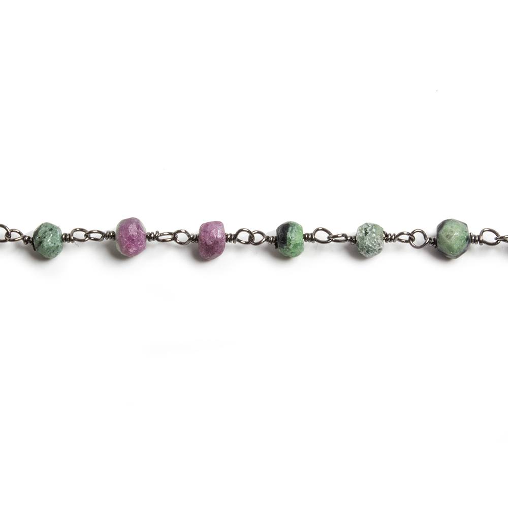 4mm Matte Ruby in Zoisite faceted rondelle Black Gold Chain by the foot 34 pieces (ONLINE ORDER ONLY)