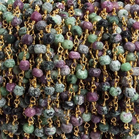 4mm Matte Ruby in Zoisite rondelle Gold Chain by the foot 34 pieces (ONLINE ORDER ONLY)
