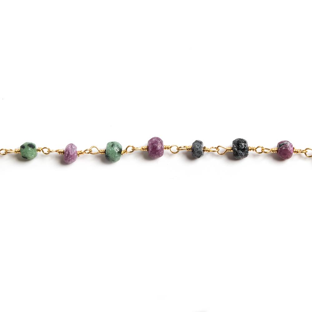 4mm Matte Ruby in Zoisite rondelle Gold Chain by the foot 34 pieces (ONLINE ORDER ONLY)