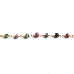 4mm Matte Ruby in Zoisite rondelle Gold Chain by the foot 34 pieces (ONLINE ORDER ONLY)