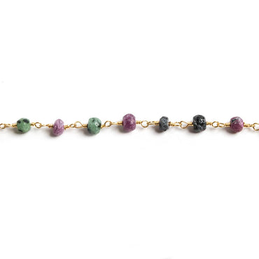4mm Matte Ruby in Zoisite rondelle Gold Chain by the foot 34 pieces (ONLINE ORDER ONLY)
