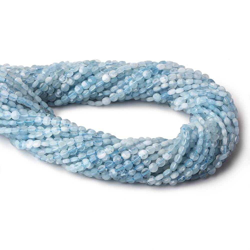 4mm Milky Aquamarine checkerboard calibrated faceted coins 12.5 inch 85 beads AAA (ONLINE ORDER ONLY)
