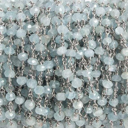 4mm Milky Aquamarine faceted rondelle Silver Chain by the foot 34 pieces (ONLINE ORDER ONLY)