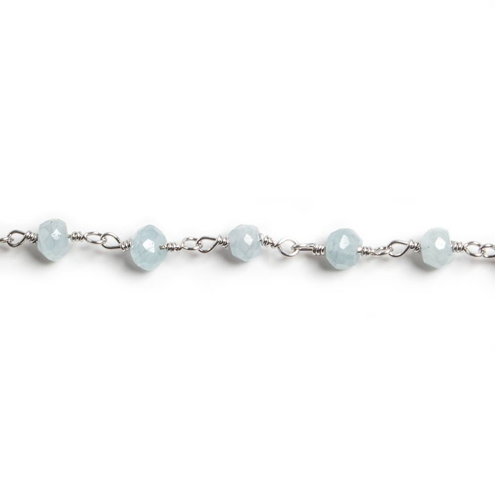 4mm Milky Aquamarine faceted rondelle Silver Chain by the foot 34 pieces (ONLINE ORDER ONLY)