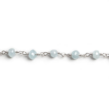 4mm Milky Aquamarine faceted rondelle Silver Chain by the foot 34 pieces (ONLINE ORDER ONLY)