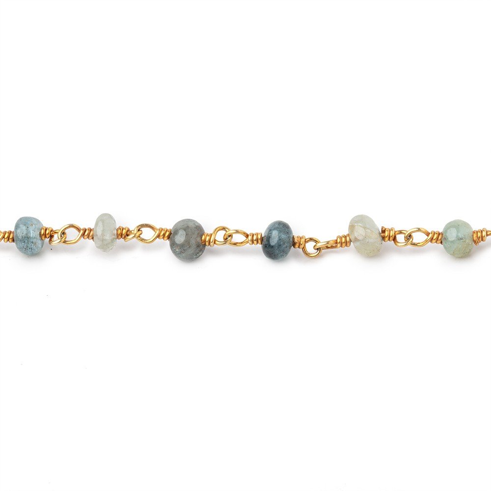 4mm Moss Aquamarine Plain Rondelle Beads on Vermeil Chain (ONLINE ORDER ONLY)