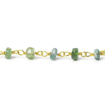 4mm Moss Aquamarine tonal faceted rondelle Vermeil Chain by the foot 40 beads AAA (ONLINE ORDER ONLY)