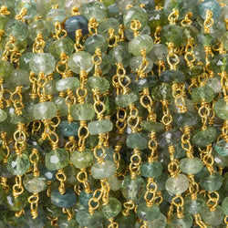 4mm Moss Aquamarine tonal faceted rondelle Vermeil Chain by the foot 40 beads AAA (ONLINE ORDER ONLY)