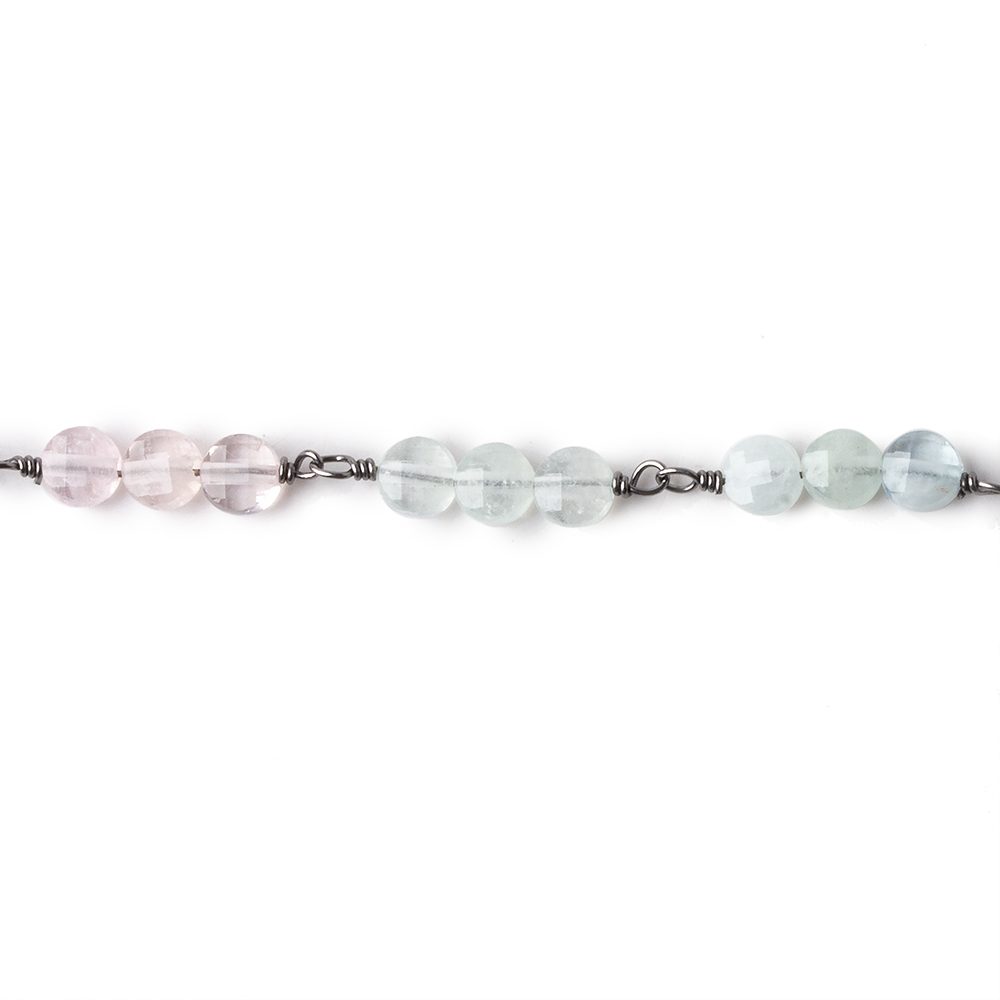 4mm Multi Color Beryl faceted coin Trio Black Gold Chain by the foot 54 beads per length (ONLINE ORDER ONLY)