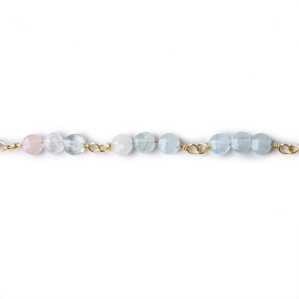 4mm Multi Color Beryl faceted coin Trio Gold Chain by the foot 54 beads per length (ONLINE ORDER ONLY)