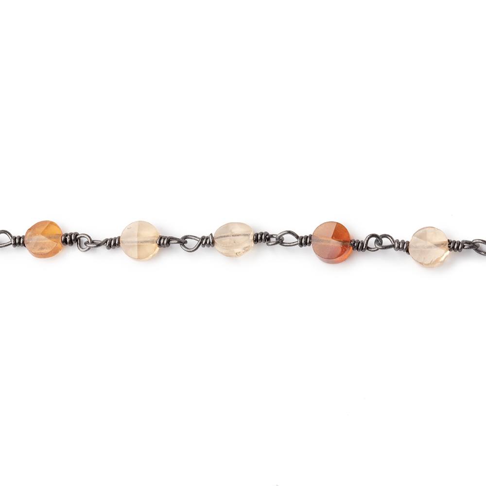 4mm Multi Color Hessonite Faceted Coins on Black Gold Plated Chain by the Foot 28 Beads (ONLINE ORDER ONLY)