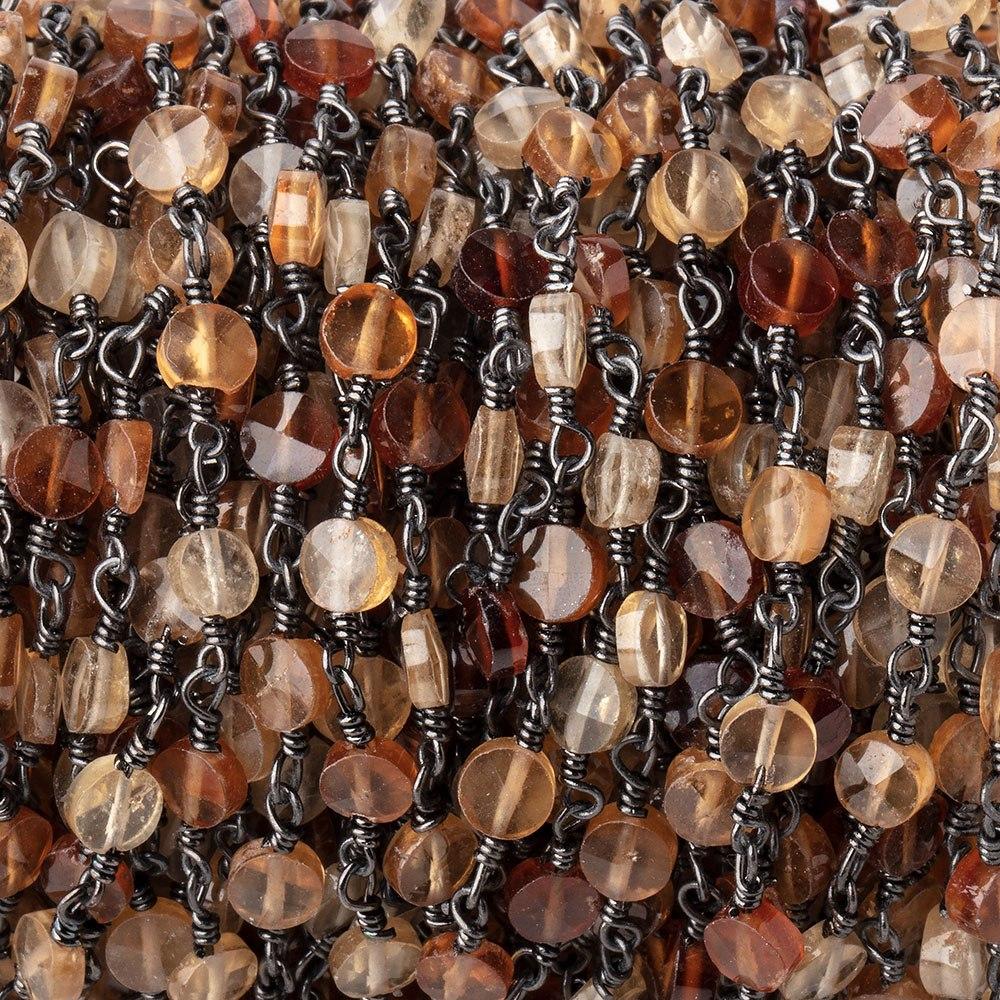 4mm Multi Color Hessonite Faceted Coins on Black Gold Plated Chain by the Foot 28 Beads (ONLINE ORDER ONLY)
