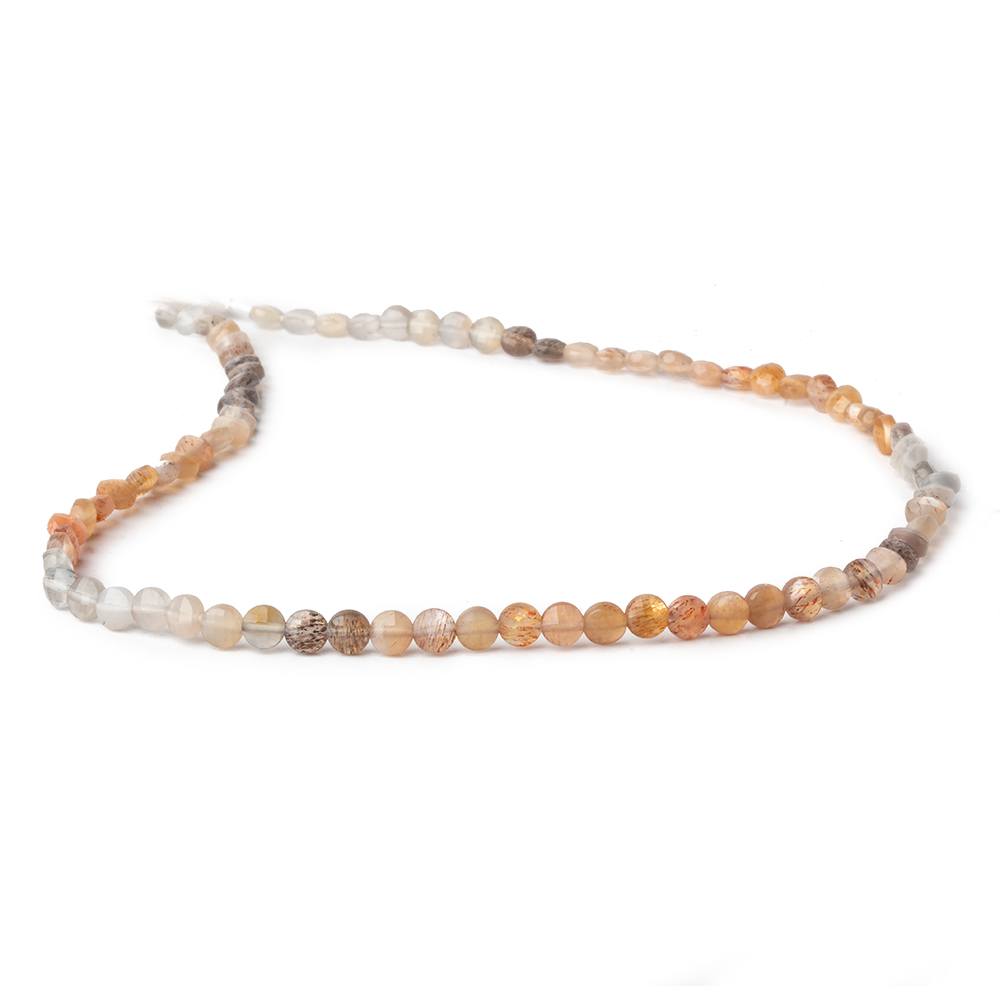 4mm Multi Color Moonstone checkerboard calibrated faceted coins 12.5 inch 85 beads AAA (ONLINE ORDER ONLY)