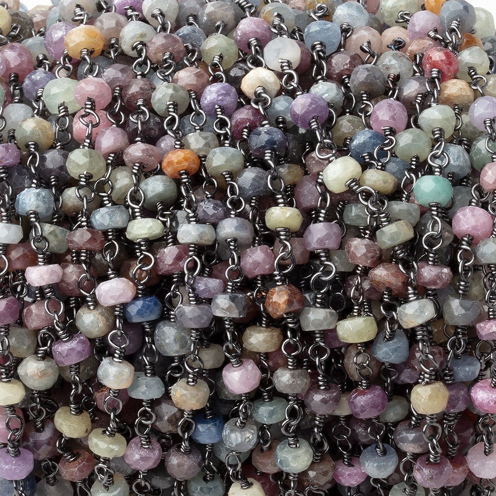 4mm Multi Color Sapphire Faceted Rondelles on Black Gold Plated Chain (ONLINE ORDER ONLY)