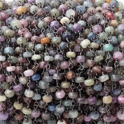 4mm Multi Color Sapphire Faceted Rondelles on Black Gold Plated Chain (ONLINE ORDER ONLY)