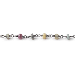 4mm Multi Color Sapphire Faceted Rondelles on Black Gold Plated Chain (ONLINE ORDER ONLY)