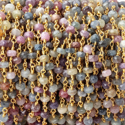 4mm Multi Color Sapphire Faceted Rondelles on Gold Plated Chain (ONLINE ORDER ONLY)