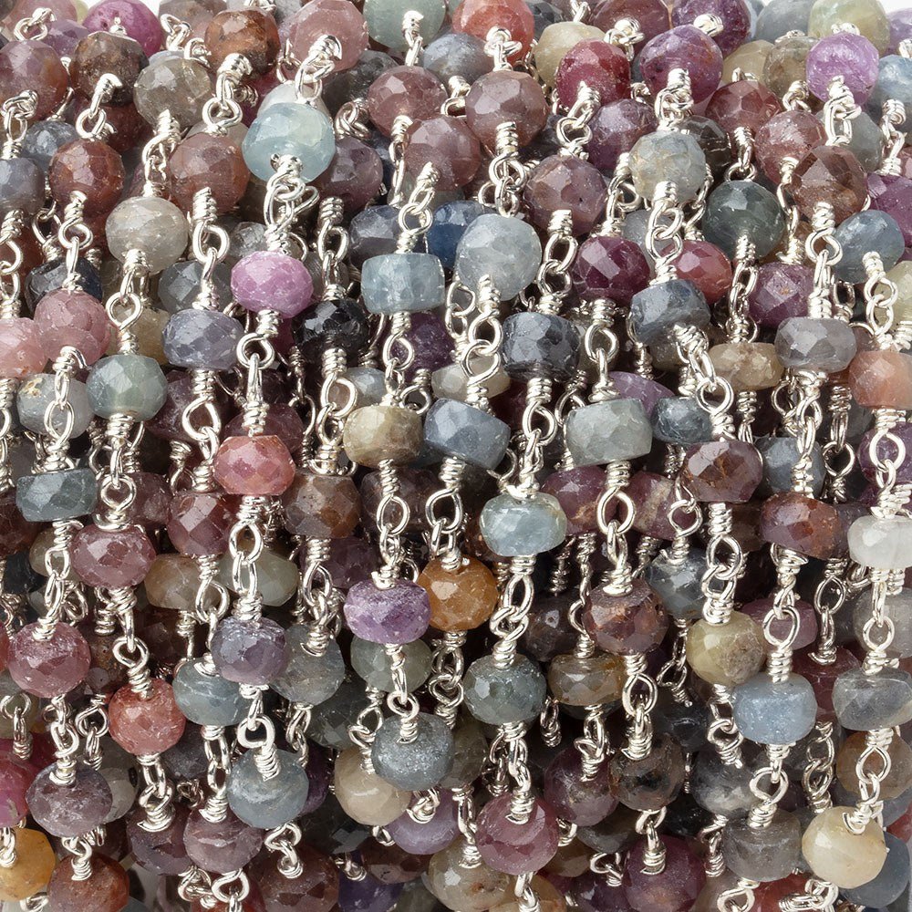 4mm Multi Color Sapphire Faceted Rondelles on Silver Plated Chain (ONLINE ORDER ONLY)