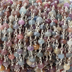 4mm Multi Color Sapphire Faceted Rondelles on Silver Plated Chain (ONLINE ORDER ONLY)