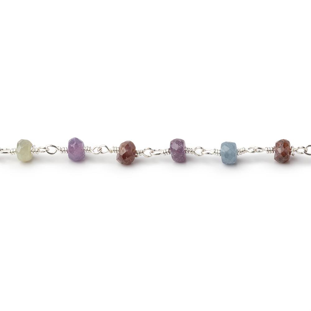 4mm Multi Color Sapphire Faceted Rondelles on Silver Plated Chain (ONLINE ORDER ONLY)