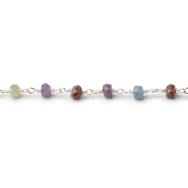 4mm Multi Color Sapphire Faceted Rondelles on Silver Plated Chain (ONLINE ORDER ONLY)