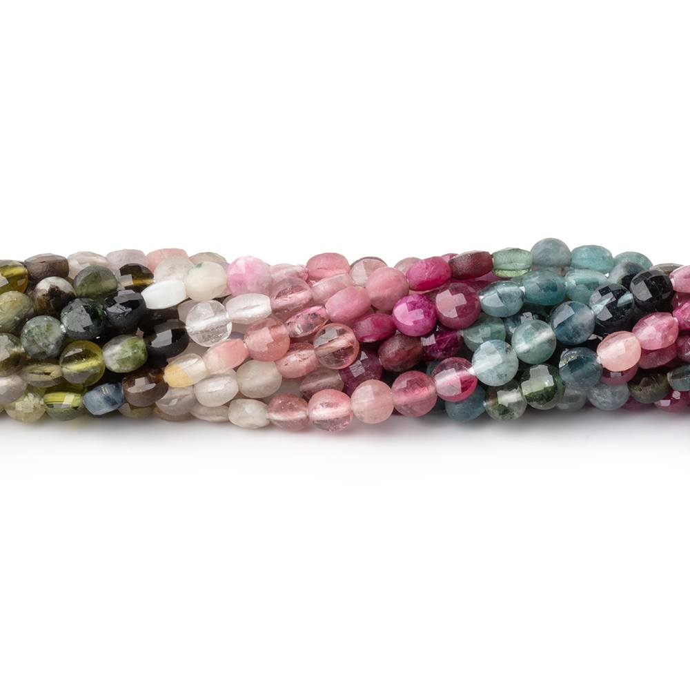 4mm Multi Color Tourmaline Checkerboard Faceted Calibrated Coins 12.25 inch 82 Beads (ONLINE ORDER ONLY)