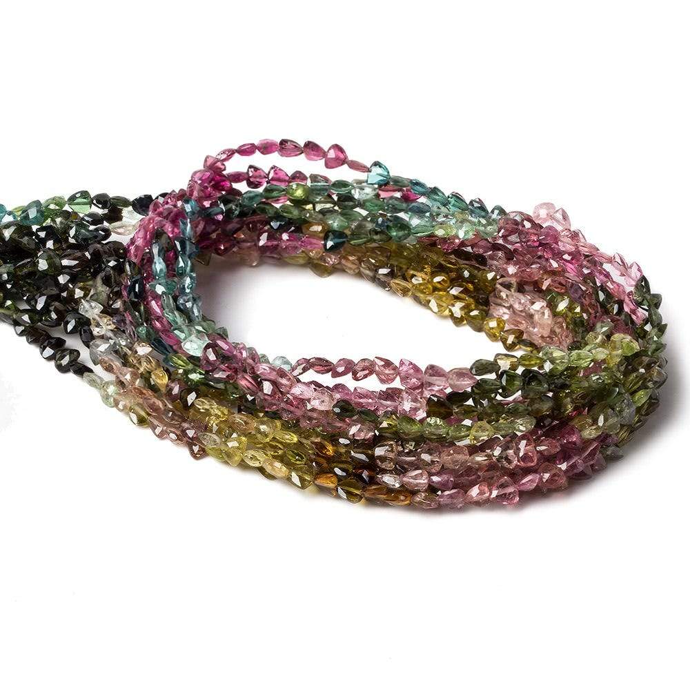 4mm Multi Color Tourmaline faceted trillion beads 18 inch 118 pieces AA (ONLINE ORDER ONLY)