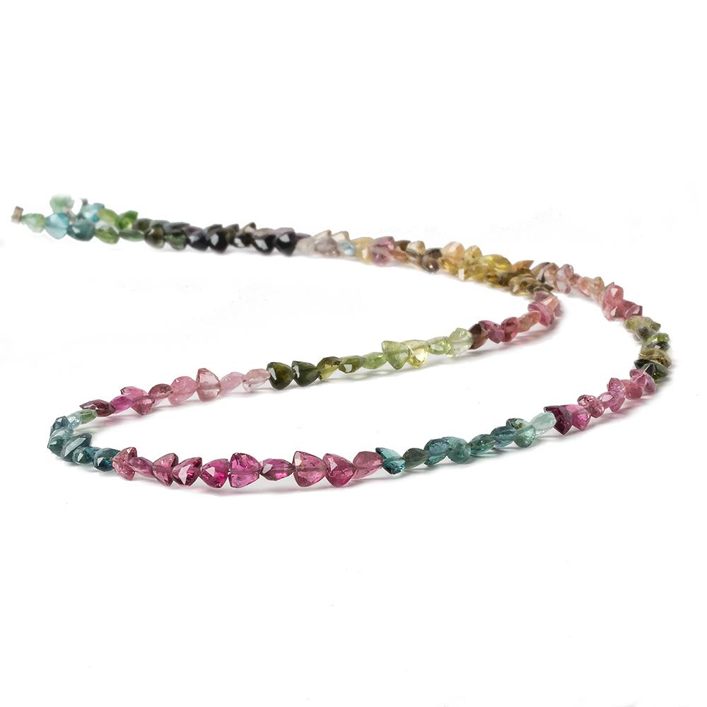 4mm Multi Color Tourmaline faceted trillion beads 18 inch 118 pieces AA (ONLINE ORDER ONLY)