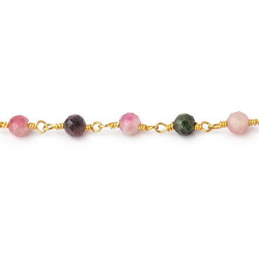 4mm Multi Color Tourmaline Micro Faceted Round on Gold Plated Chain (ONLINE ORDER ONLY)