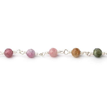 4mm Multi Color Tourmaline Micro Faceted Round on Silver Plated Chain (ONLINE ORDER ONLY)