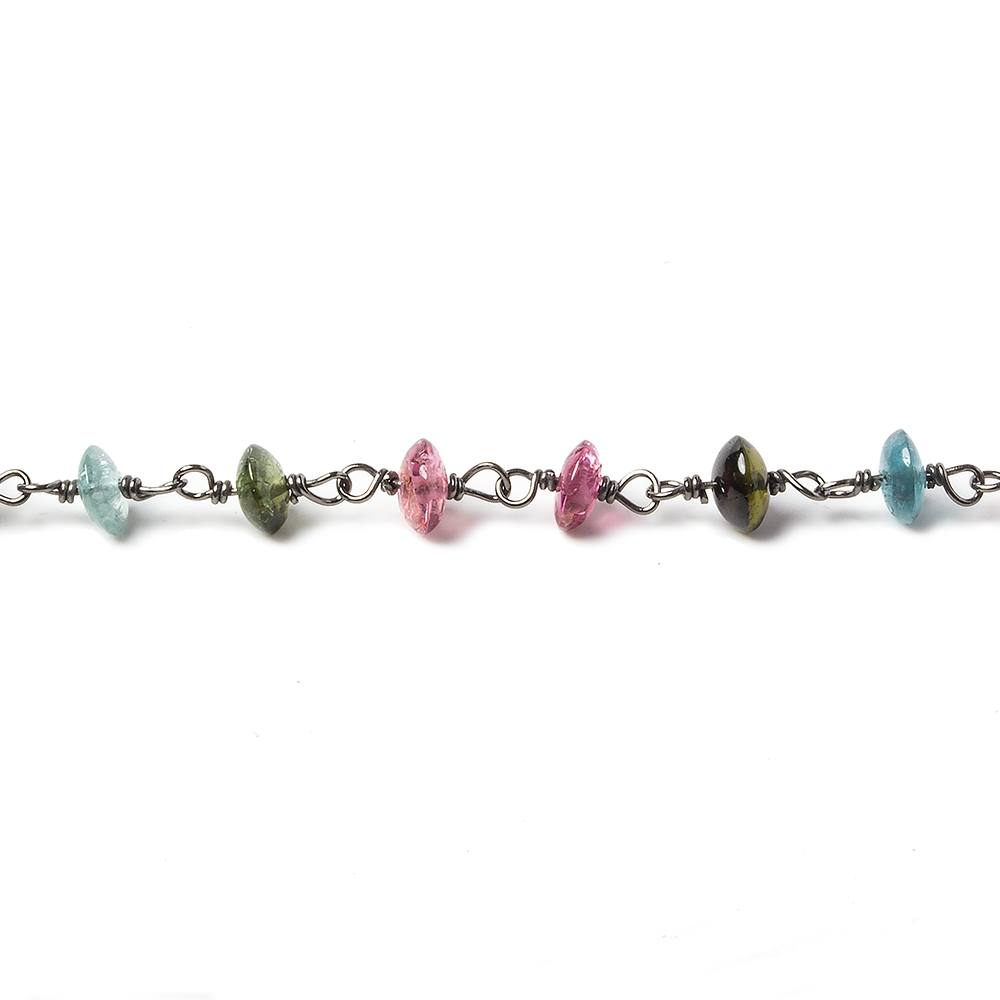 4mm Multi Color Tourmaline plain rondelle Oxidized Silver Chain by the foot 38 pieces (ONLINE ORDER ONLY)