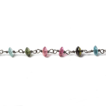 4mm Multi Color Tourmaline plain rondelle Oxidized Silver Chain by the foot 38 pieces (ONLINE ORDER ONLY)