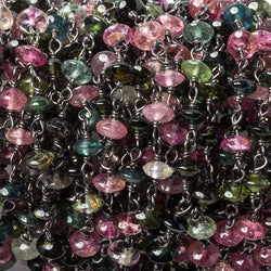 4mm Multi Color Tourmaline plain rondelle Oxidized Silver Chain by the foot 38 pieces (ONLINE ORDER ONLY)