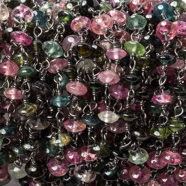 4mm Multi Color Tourmaline plain rondelle Oxidized Silver Chain by the foot 38 pieces (ONLINE ORDER ONLY)