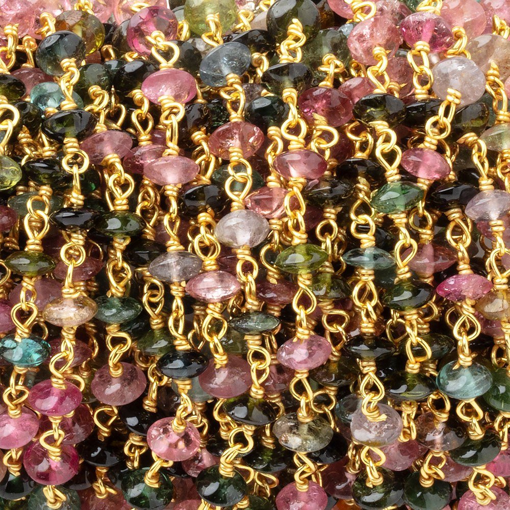 4mm Multi Color Tourmaline Plain Rondelles on Vermeil Chain (ONLINE ORDER ONLY)