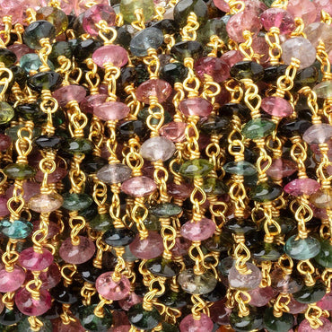4mm Multi Color Tourmaline Plain Rondelles on Vermeil Chain (ONLINE ORDER ONLY)