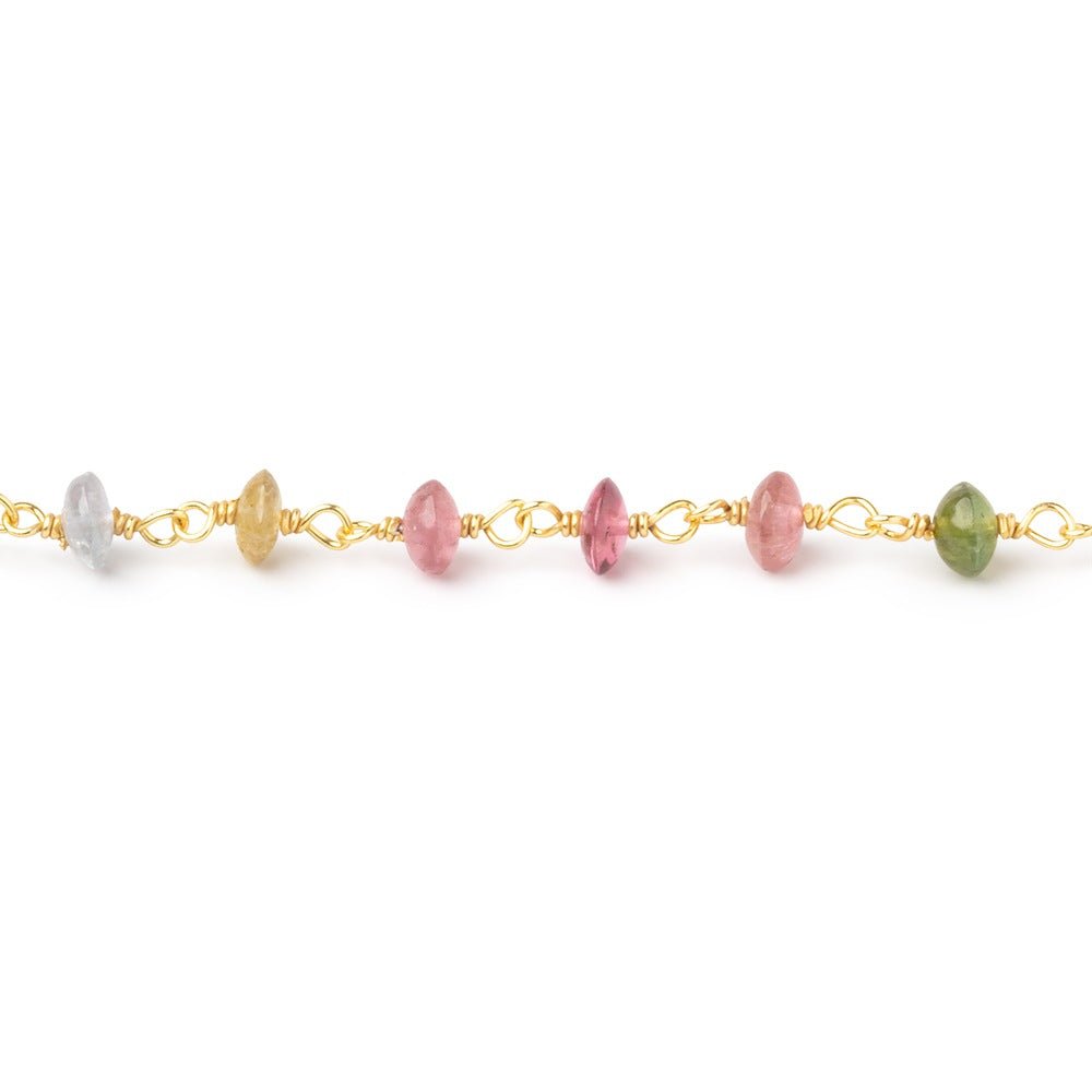 4mm Multi Color Tourmaline Plain Rondelles on Vermeil Chain (ONLINE ORDER ONLY)
