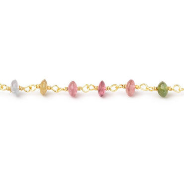 4mm Multi Color Tourmaline Plain Rondelles on Vermeil Chain (ONLINE ORDER ONLY)