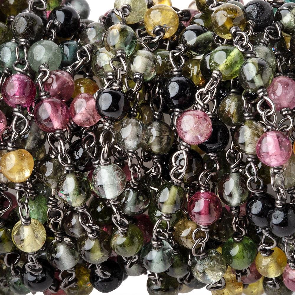4mm Multi Color Tourmaline Plain Rounds on Black Gold Chain by the foot 35 beads (ONLINE ORDER ONLY)