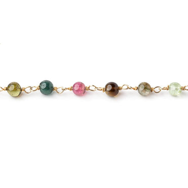 4mm Multi Color Tourmaline Plain Rounds on Vermeil Chain by the Foot 35 beads (ONLINE ORDER ONLY)