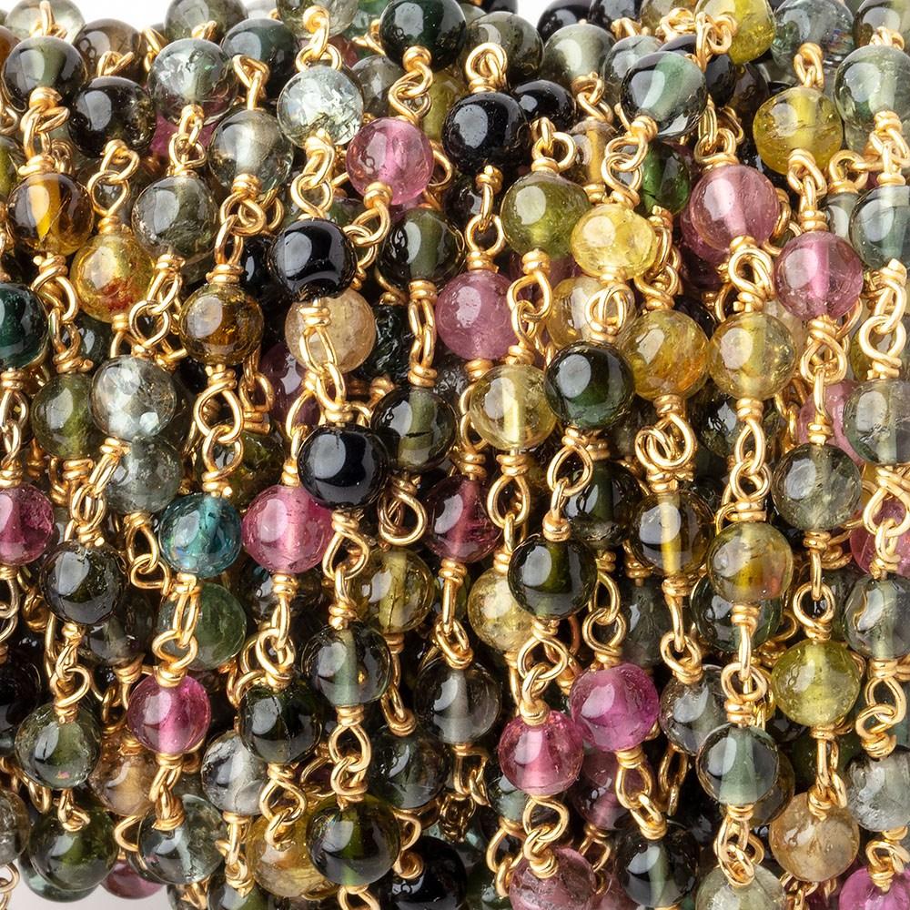 4mm Multi Color Tourmaline Plain Rounds on Vermeil Chain by the Foot 35 beads (ONLINE ORDER ONLY)