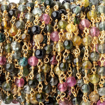 4mm Multi Color Tourmaline Plain Rounds on Vermeil Chain by the Foot 35 beads (ONLINE ORDER ONLY)