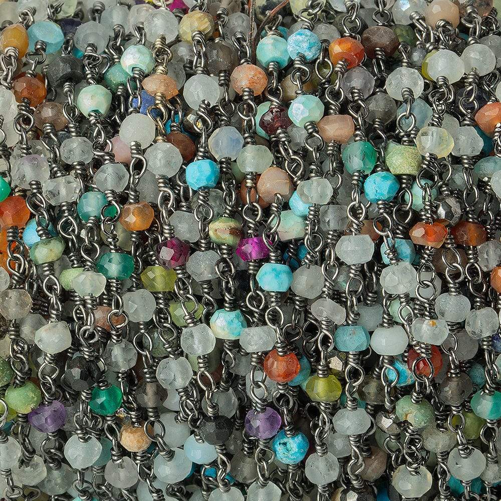 4mm Multi Gemstone Black Gold plated Chain by the foot (ONLINE ORDER ONLY)