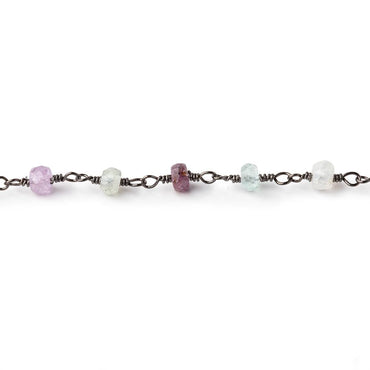 4mm Multi Gemstone Faceted Rondelles on Black Gold .925 Silver Chain (ONLINE ORDER ONLY)