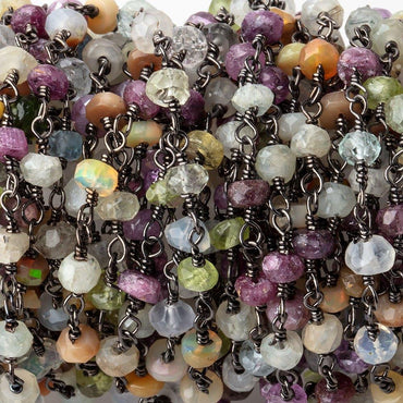 4mm Multi Gemstone Faceted Rondelles on Black Gold .925 Silver Chain (ONLINE ORDER ONLY)