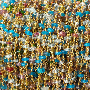 4mm Multi Gemstone Gold plated Chain by the foot (ONLINE ORDER ONLY)