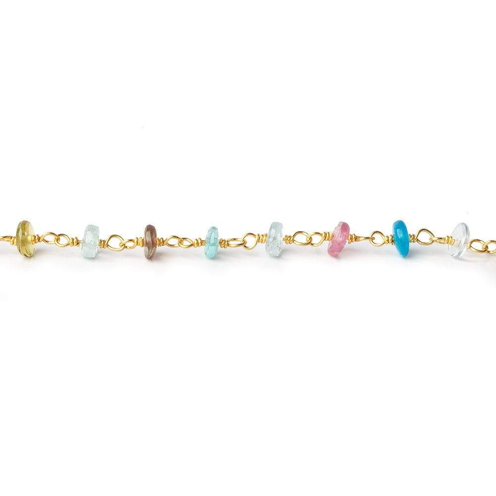 4mm Multi Gemstone Gold plated Chain by the foot (ONLINE ORDER ONLY)